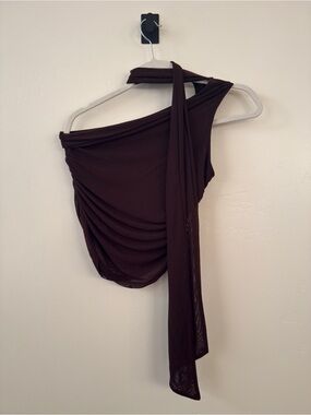 Asymmetric One-Shoulder Top in Deep Brown